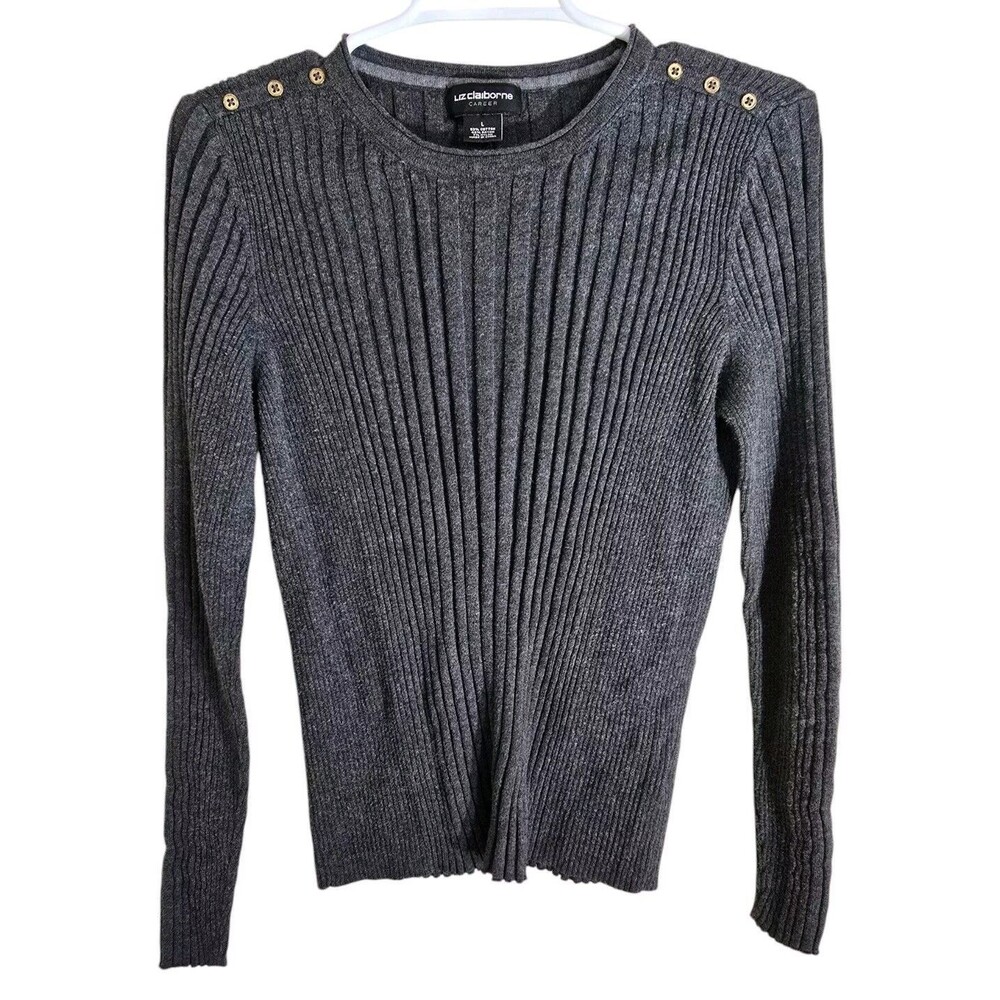 Liz Claiborne Sweater Women's Large Gray Long Sleeve Lightweight Excellent Cond